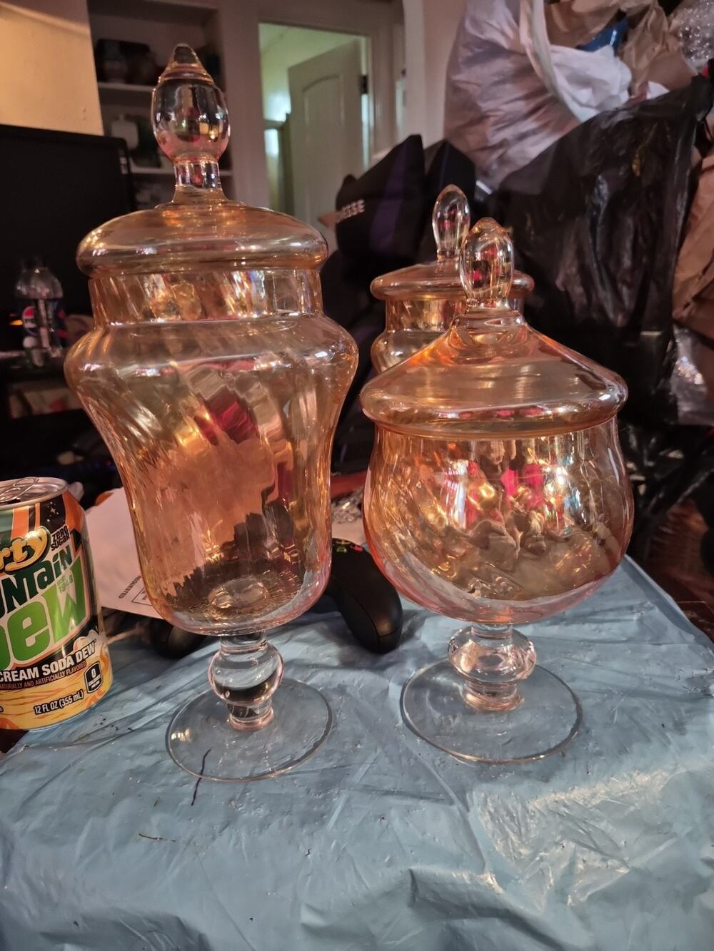 Vintage Empoli MCM 2 Peach Apothecary Jar With Lid And Pedestal And An...